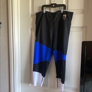 Women’s performance capris Black and Blue Pants color lock with sheer